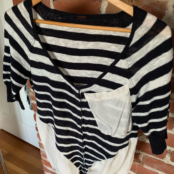Free people knit poly shirt w tie S blue stripe - Picture 2 of 4